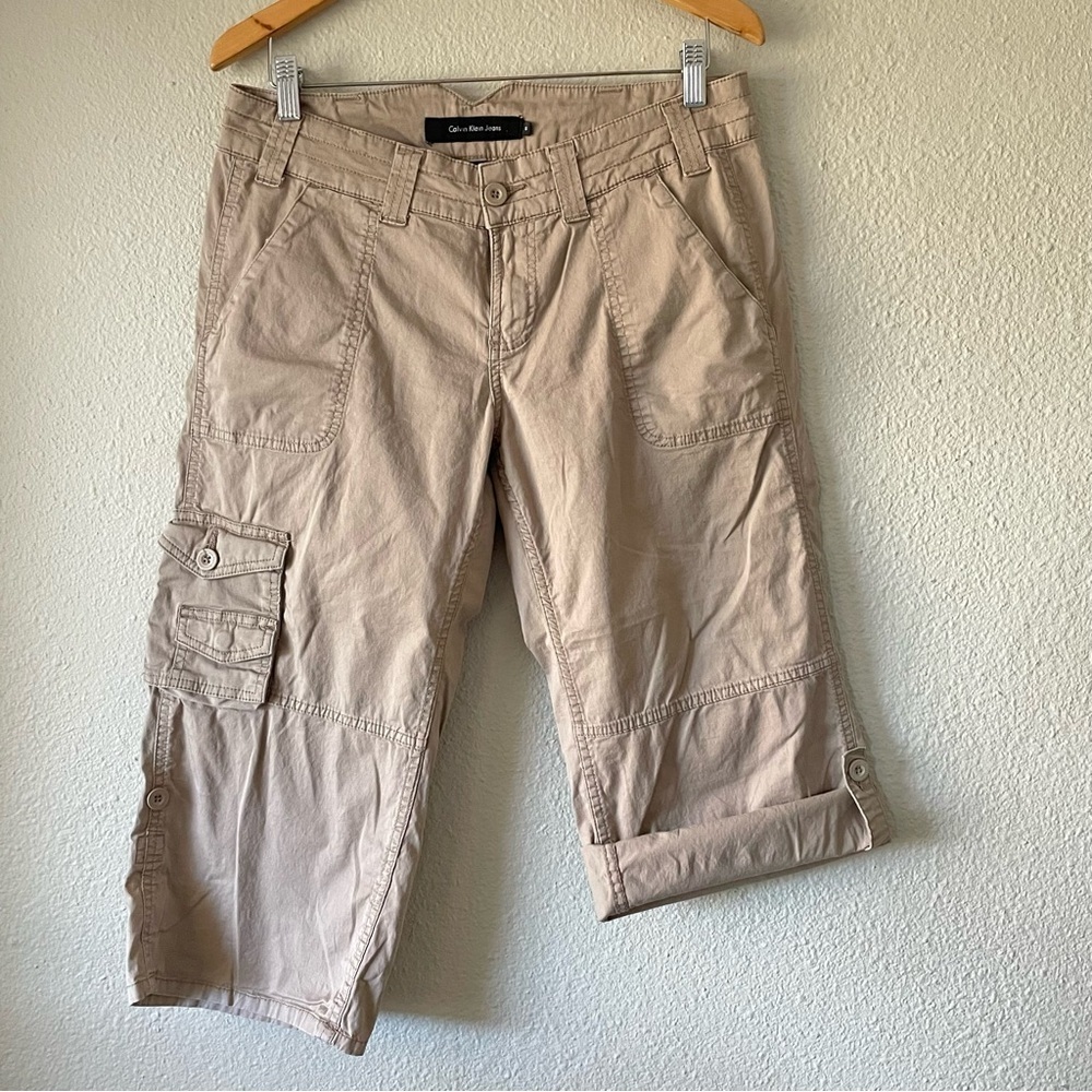 Calvin Klein Jeans Cargo Utility Pants Women’s 8 Khaki Tan Y2K Streetwear Grunge - Picture 1 of 14